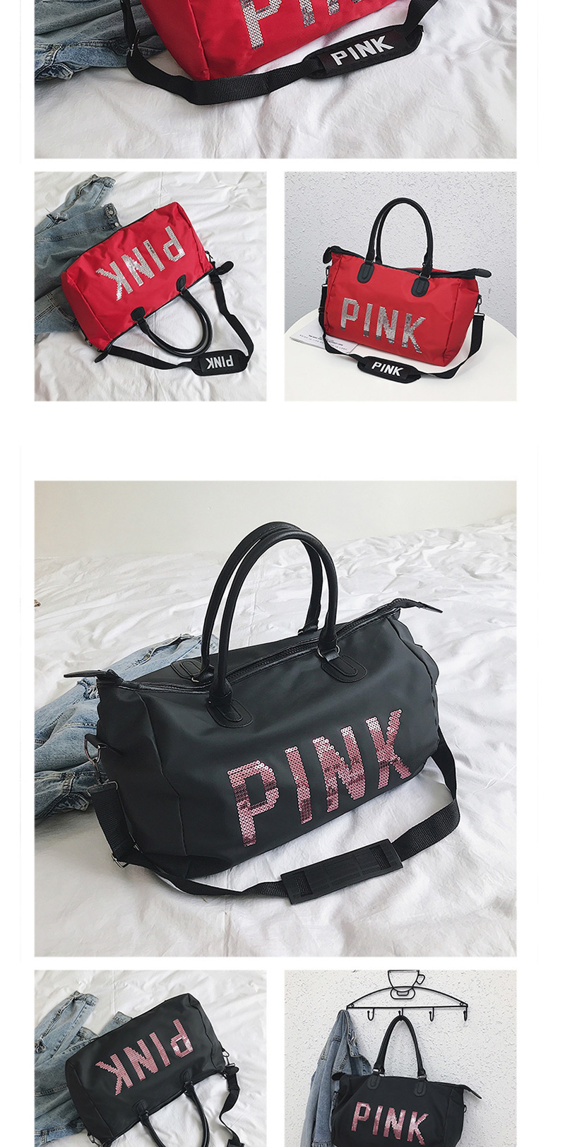  Pink Letter Pink Portable Bag,Handbags