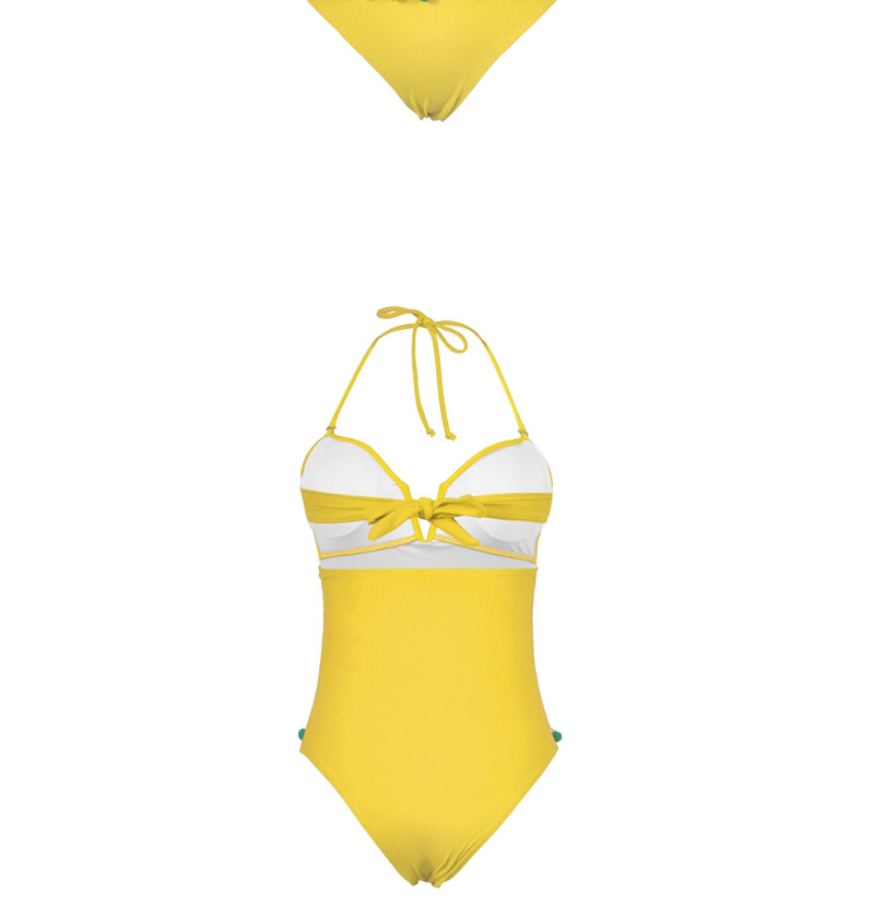  Orange Stripes Tassel Hanging Neck Strap Backless Deep V One-piece Swimsuit,One Pieces
