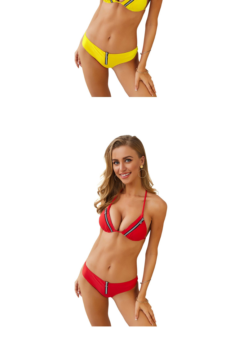  Yellow Zipper Bikini Two-piece,Bikini Sets
