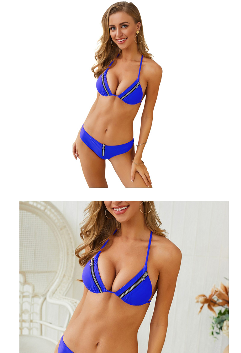  Blue Zipper Bikini Two-piece,Bikini Sets