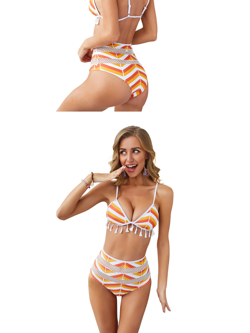  Orange Stripes O Fringe Split Swimsuit Two-piece Suit,Bikini Sets