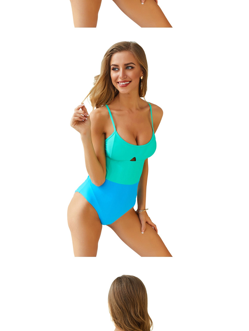  Yellow + Dark Blue Stitching Solid Color Mosaic One-piece Swimsuit,One Pieces