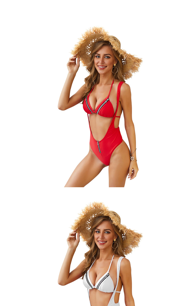  Red Zipper Split Swimsuit,Bikini Sets