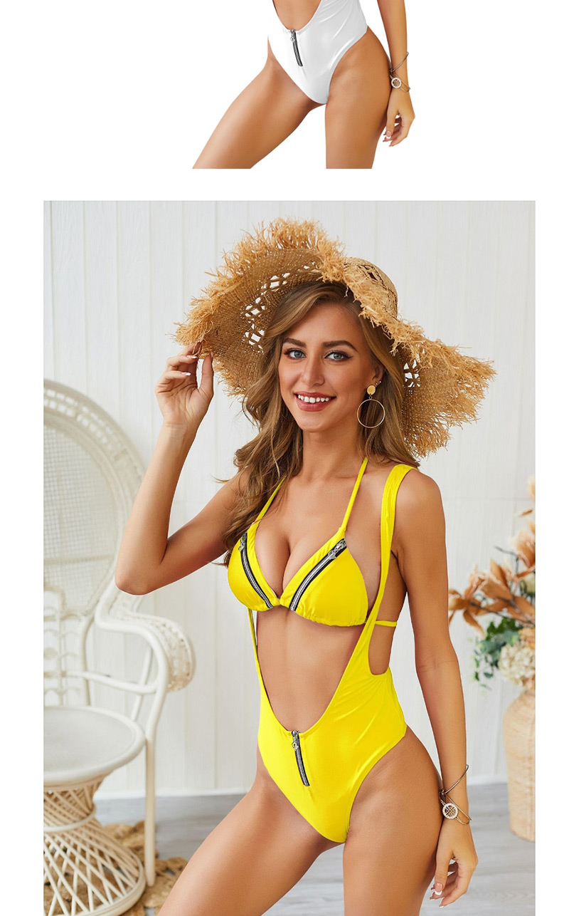  Yellow Zipper Split Swimsuit,Bikini Sets