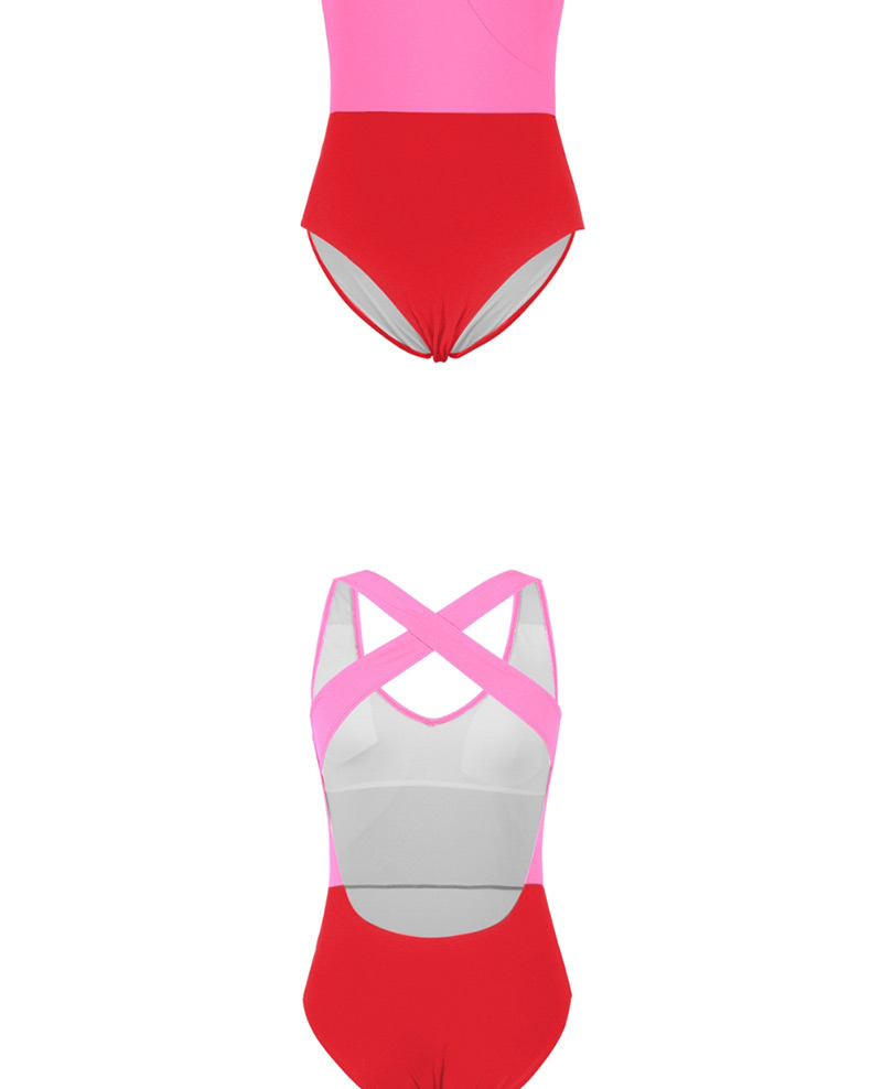  Rose Red + Red Stitching Splicing One-piece Swimsuit,One Pieces