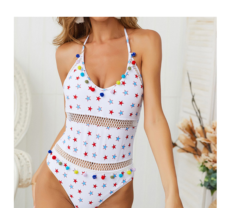  Star Print Halter Strap Backless One-piece Swimsuit,One Pieces
