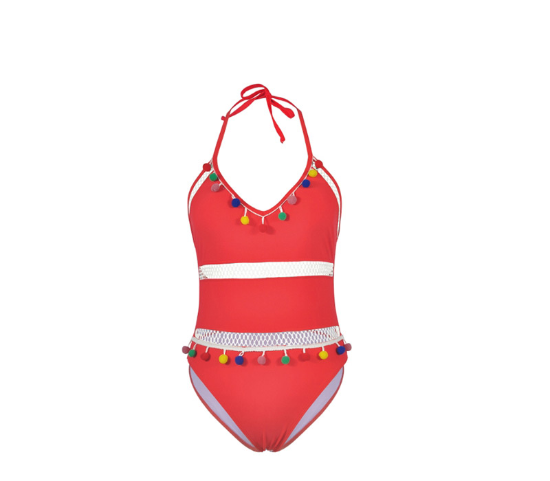  Red Halter Strap Backless One-piece Swimsuit,One Pieces