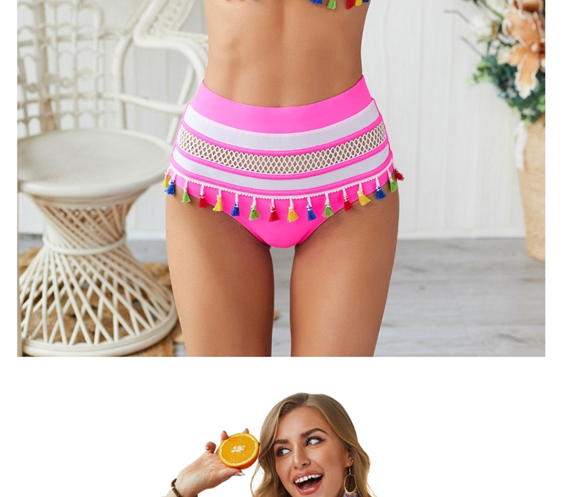  Pink Tassel Stitching Split Swimsuit,Bikini Sets