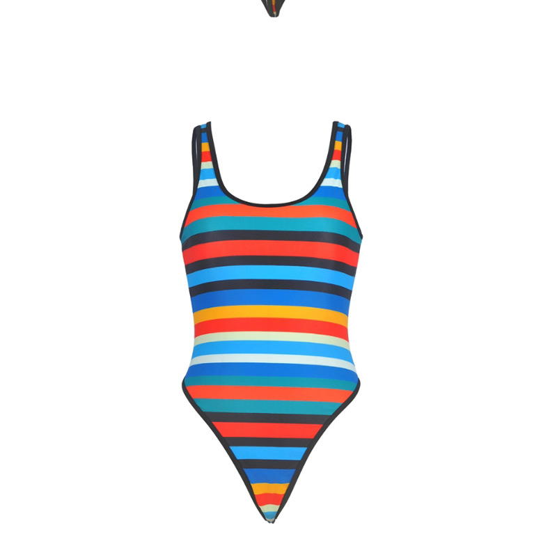  Red And Yellow Stripes Striped Printed Halter One-piece Swimsuit,One Pieces