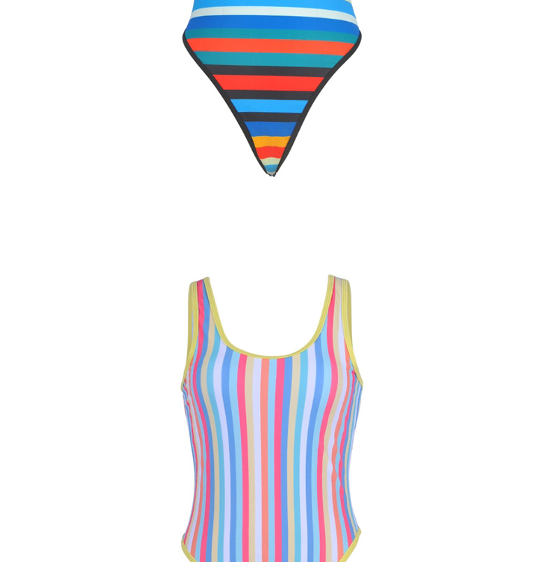  Diagonal Stripes Striped Printed Halter One-piece Swimsuit,One Pieces