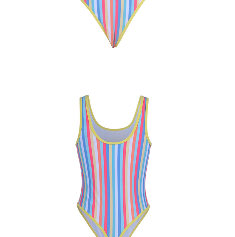  Red And Yellow Stripes Striped Printed Halter One-piece Swimsuit,One Pieces