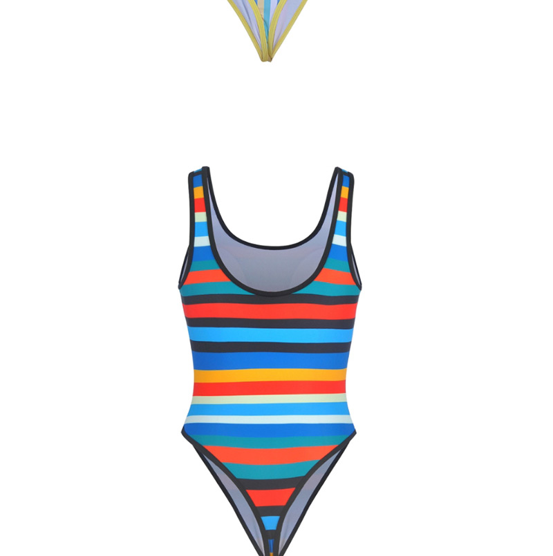  Diagonal Stripes Striped Printed Halter One-piece Swimsuit,One Pieces
