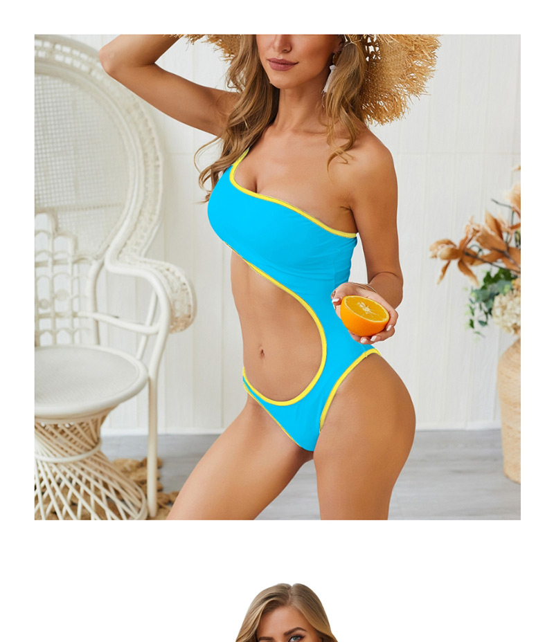  Lake Blue Covered Colorblocked Waist One-piece Swimsuit,One Pieces