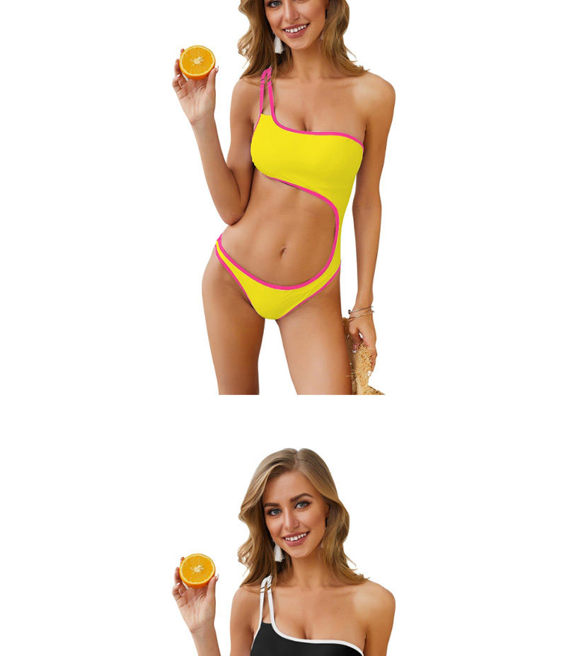  Yellow Covered Colorblocked Waist One-piece Swimsuit,One Pieces