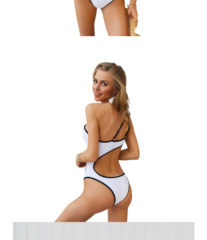  White Covered Colorblocked Waist One-piece Swimsuit,One Pieces