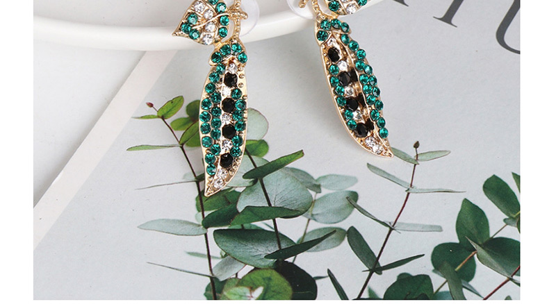 Fashion Green Zircon Earrings With Leaves,Stud Earrings