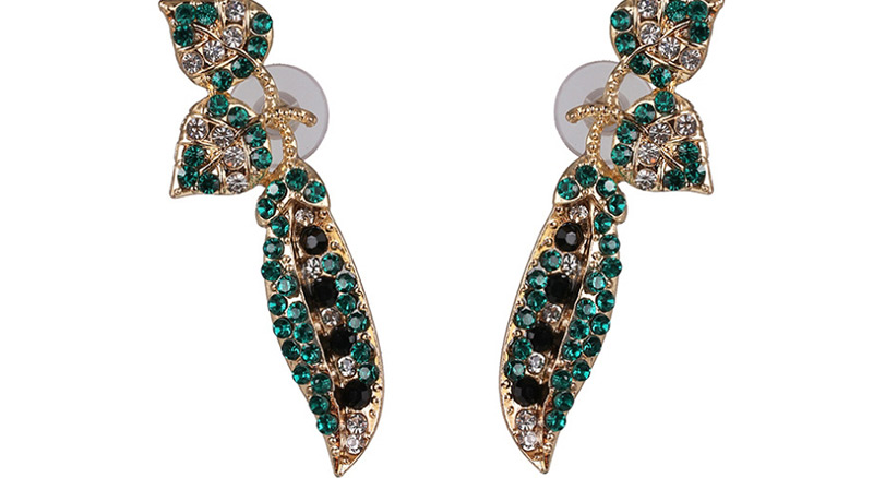 Fashion Green Zircon Earrings With Leaves,Stud Earrings