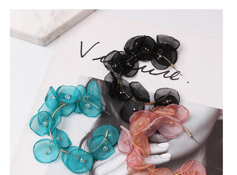 Fashion Black Chiffon Flower Contrast Stud Earrings,Hoop Earrings