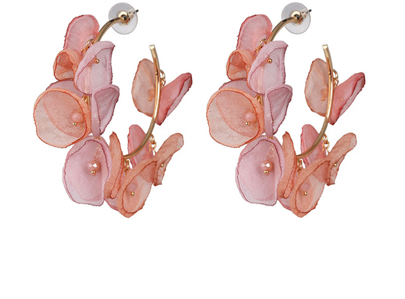 Fashion Pink Chiffon Flower Contrast Stud Earrings,Hoop Earrings