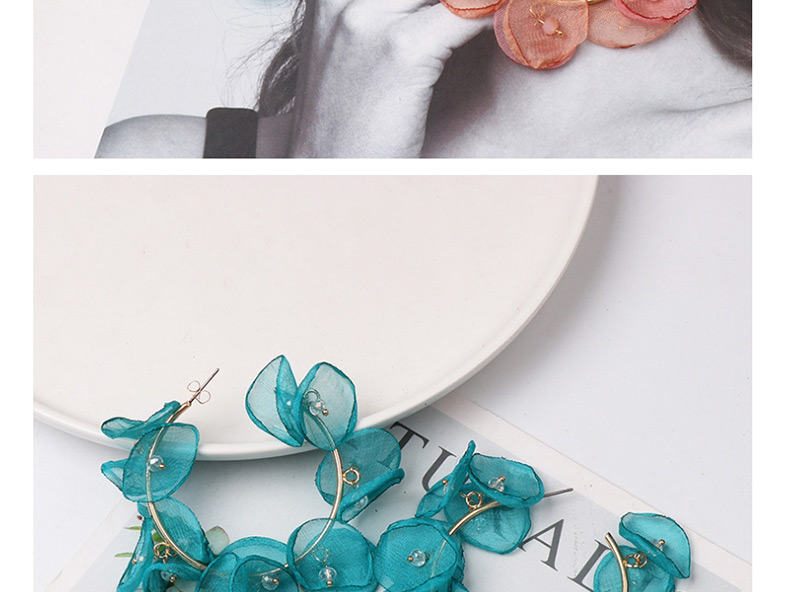 Fashion Blue Chiffon Flower Contrast Stud Earrings,Hoop Earrings