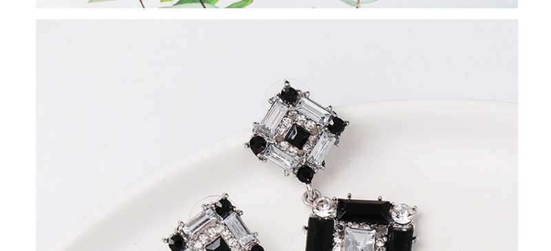 Fashion Black + White Full Diamond Square Geometric Diamond Earrings,Drop Earrings