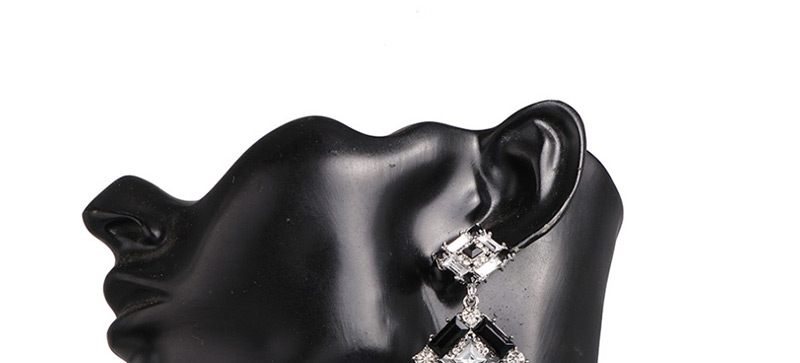 Fashion Black + White Full Diamond Square Geometric Diamond Earrings,Drop Earrings