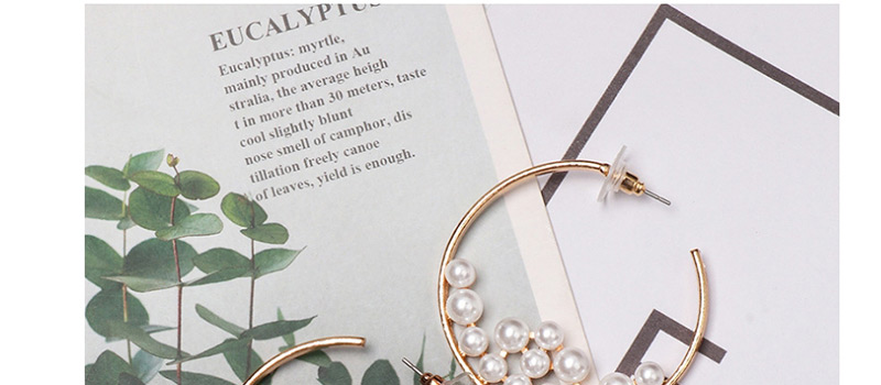 Fashion Gold C-shaped Metal Inlaid Pearl Earrings,Hoop Earrings