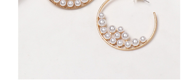 Fashion Gold C-shaped Metal Inlaid Pearl Earrings,Hoop Earrings