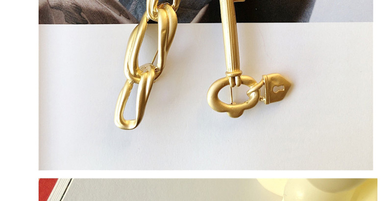 Fashion Wave Type (bright Gold) Geometric Lock Key Pin Chain Brooch,Korean Brooches