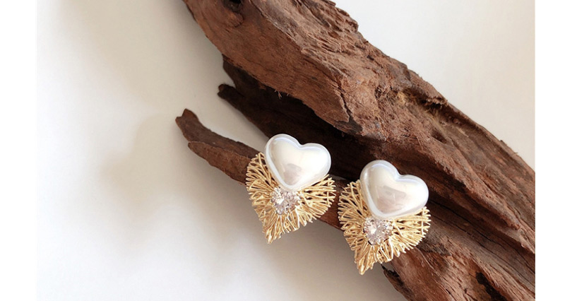 Fashion Gold  Silver Needle Heart-shaped Pearl Stud Earrings,Stud Earrings
