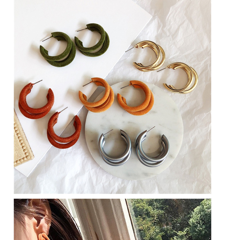 Fashion Chocolate Color Metal Multi-ring Plush Earrings,Hoop Earrings