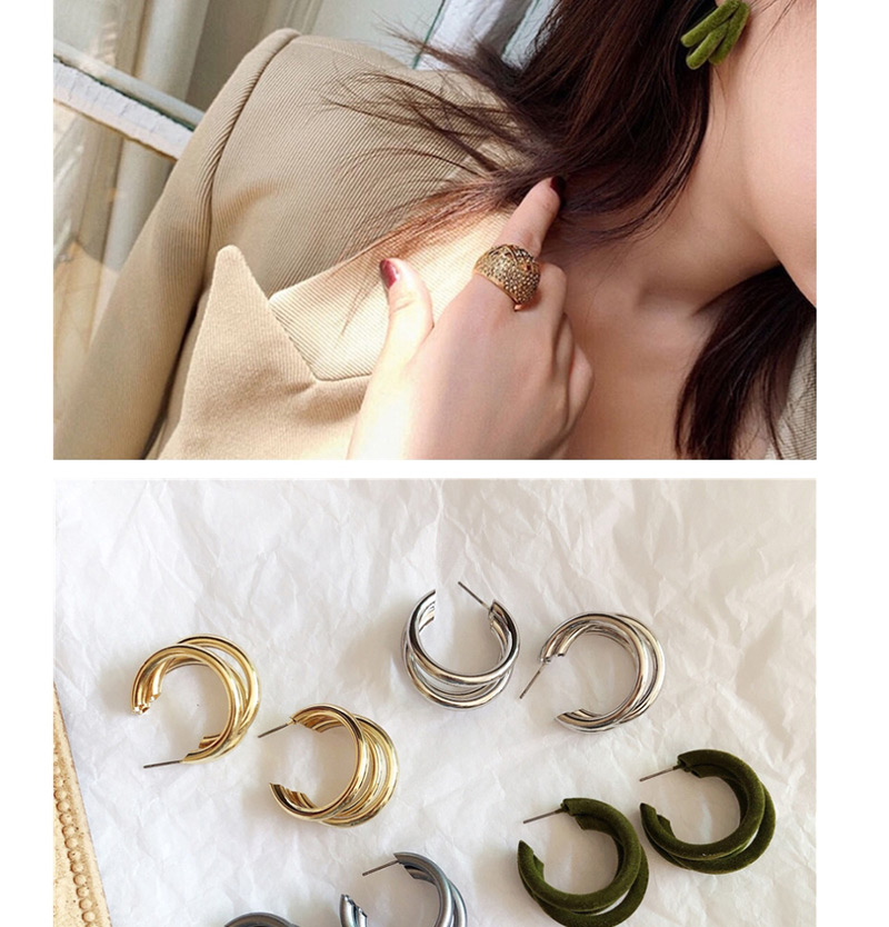 Fashion Army Green Metal Multi-ring Plush Earrings,Hoop Earrings