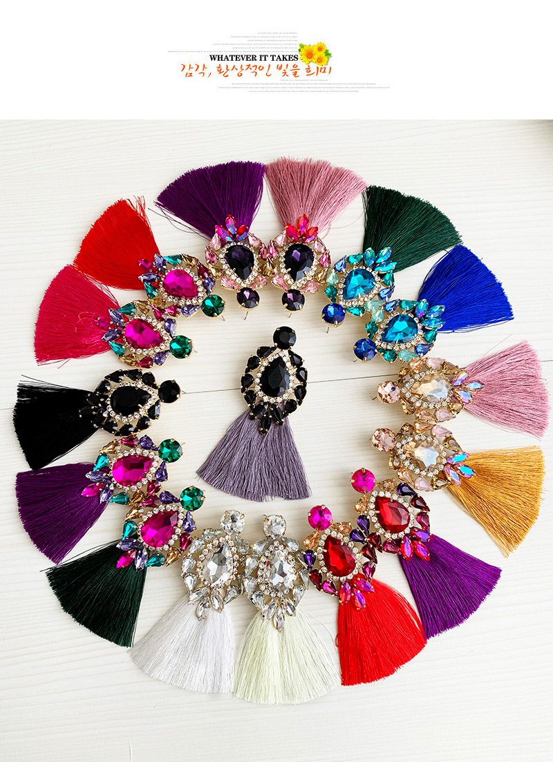 Fashion Pink + Purple Alloy Studded Long Tassel Earrings,Drop Earrings