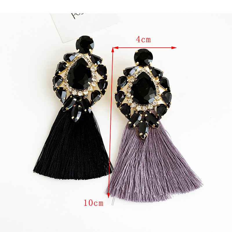 Fashion Black Alloy Studded Long Tassel Earrings,Drop Earrings