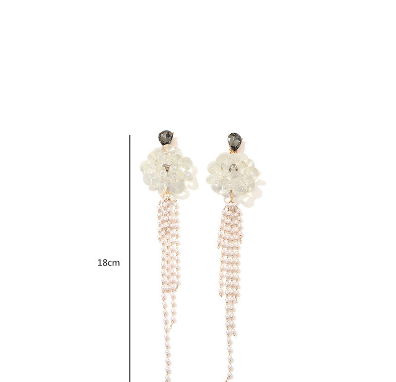 Fashion White Crystal Flower Drops Diamond Pearl Tassel Earrings,Drop Earrings