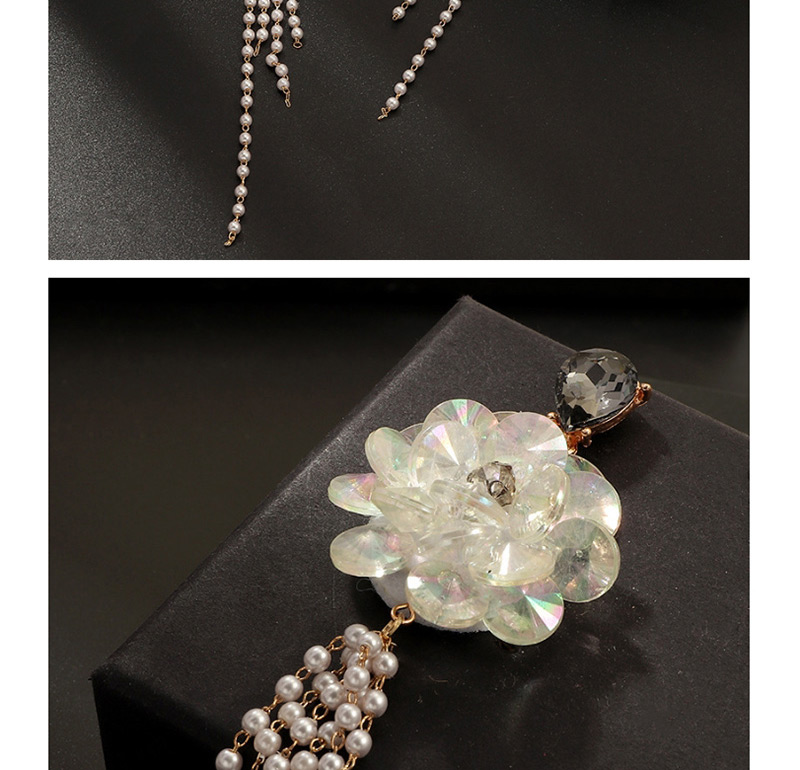 Fashion White Crystal Flower Drops Diamond Pearl Tassel Earrings,Drop Earrings