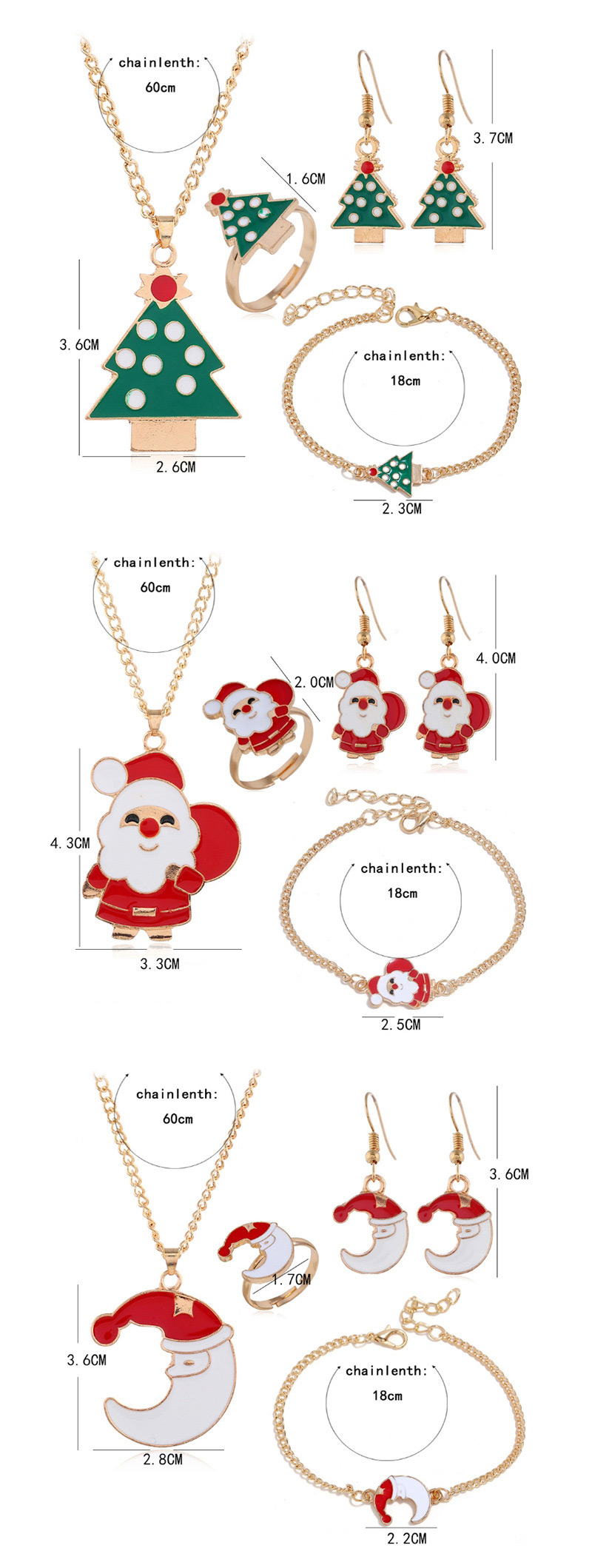 Fashion Golden Bell Santa Claus Elk Gift Christmas Necklace Earring Set,Jewelry Sets