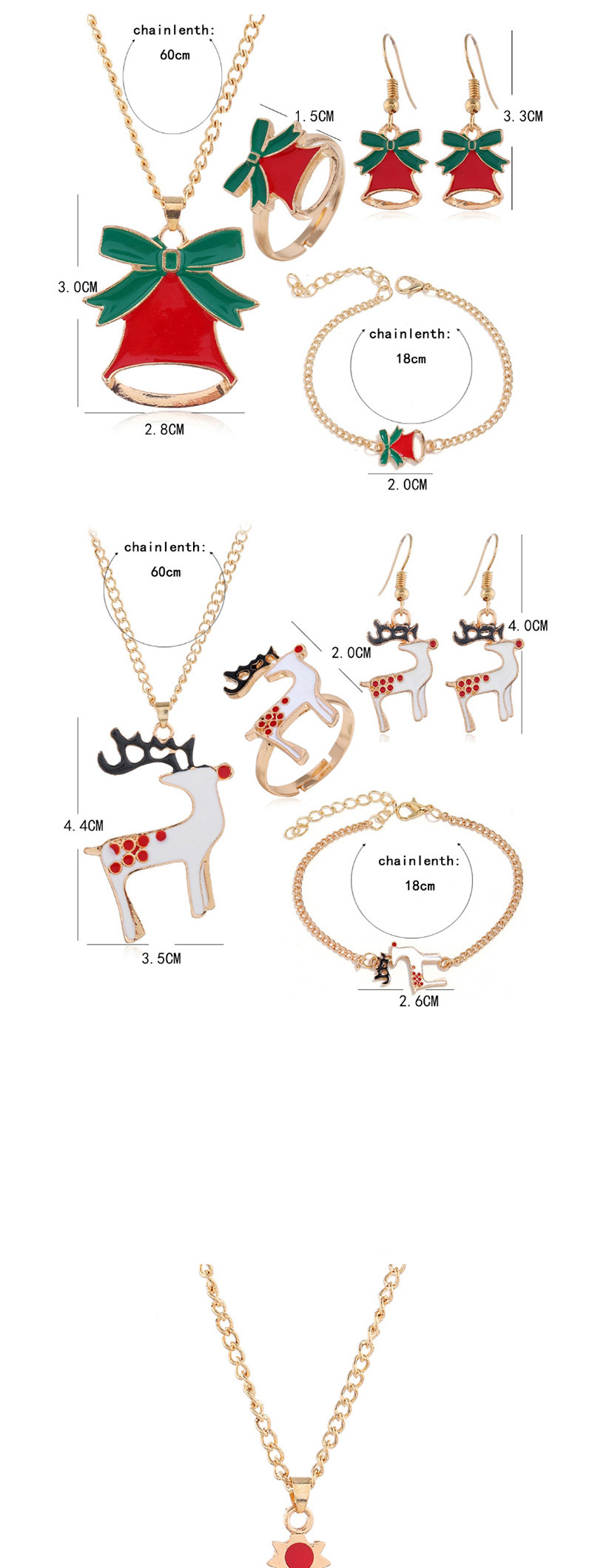 Fashion Golden Bell Santa Claus Elk Gift Christmas Necklace Earring Set,Jewelry Sets