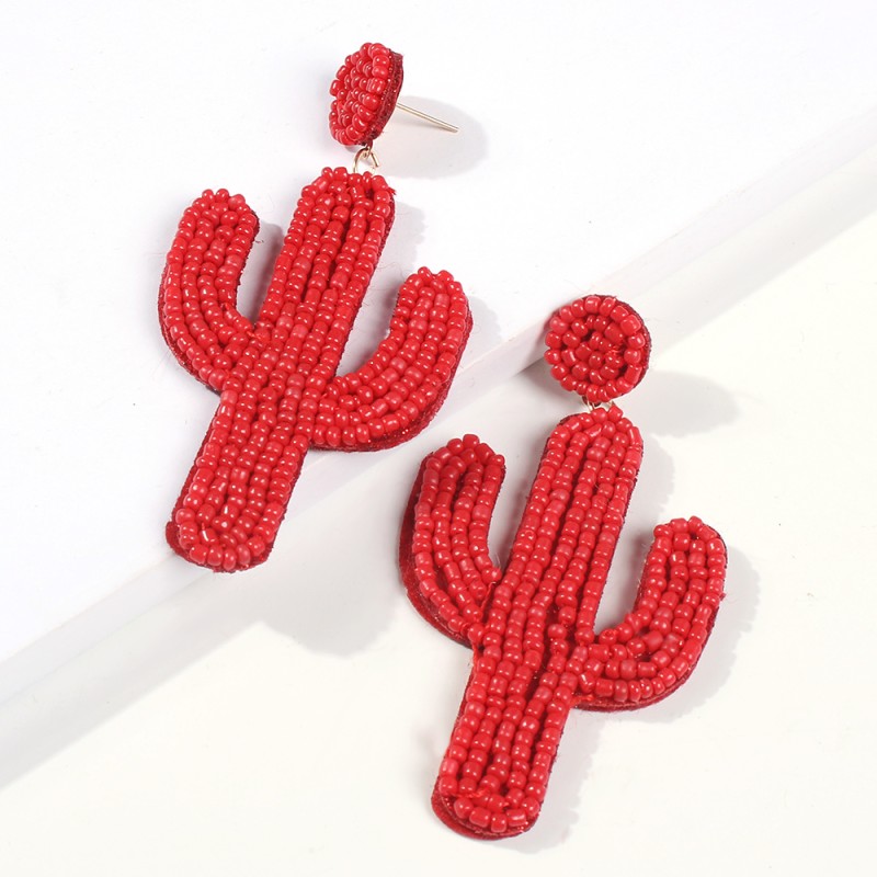 Fashion Black Rice Bead Cactus Earrings,Drop Earrings
