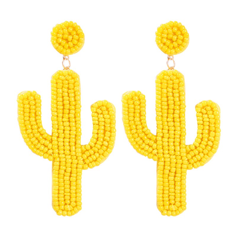 Fashion Yellow Rice Bead Cactus Earrings,Drop Earrings