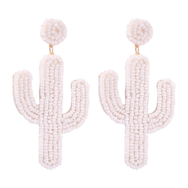 Fashion White Rice Bead Cactus Earrings,Drop Earrings