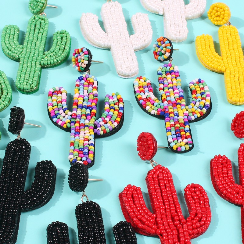 Fashion Black Rice Bead Cactus Earrings,Drop Earrings