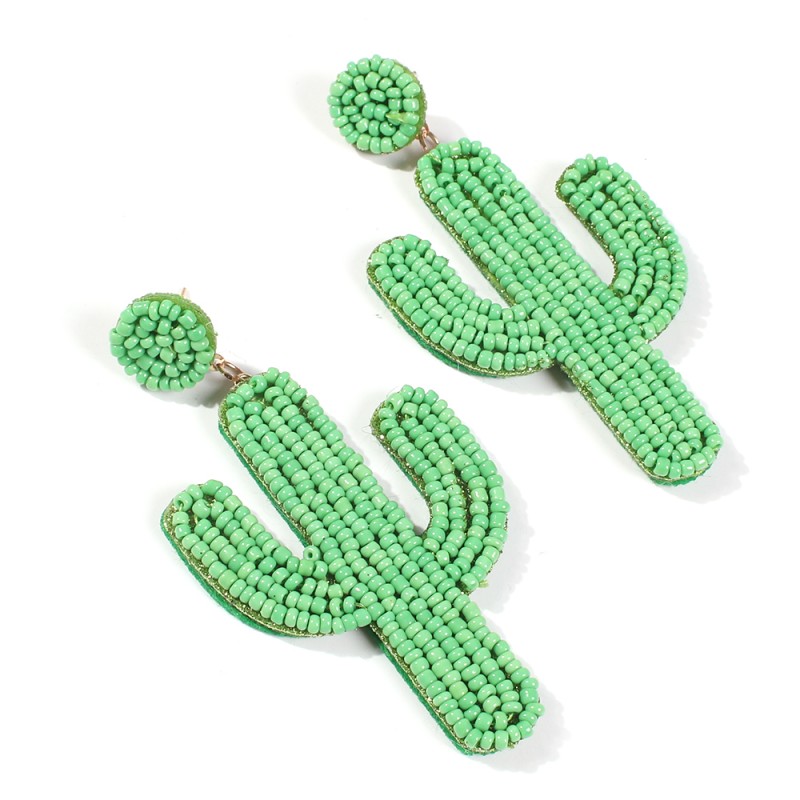 Fashion Green Rice Bead Cactus Earrings,Drop Earrings