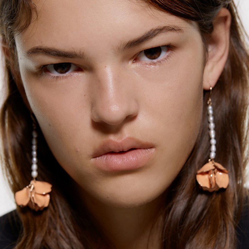 Fashion Orange Pearl Beaded Resin Petal Earrings,Drop Earrings