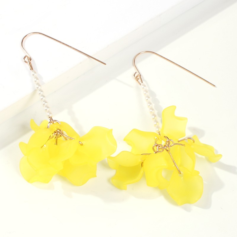 Fashion Yellow Pearl Beaded Resin Petal Earrings,Drop Earrings