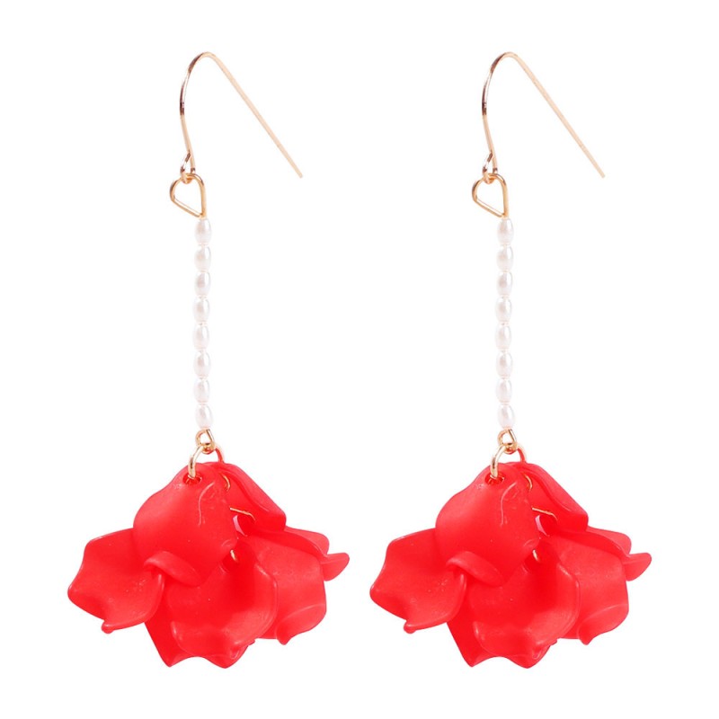 Fashion Red Pearl Beaded Resin Petal Earrings,Drop Earrings