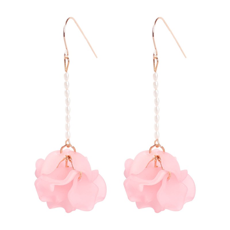 Fashion Pink Pearl Beaded Resin Petal Earrings,Drop Earrings