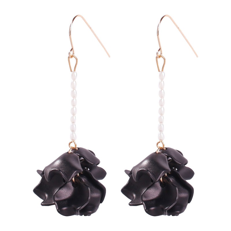 Fashion Black Pearl Beaded Resin Petal Earrings,Drop Earrings