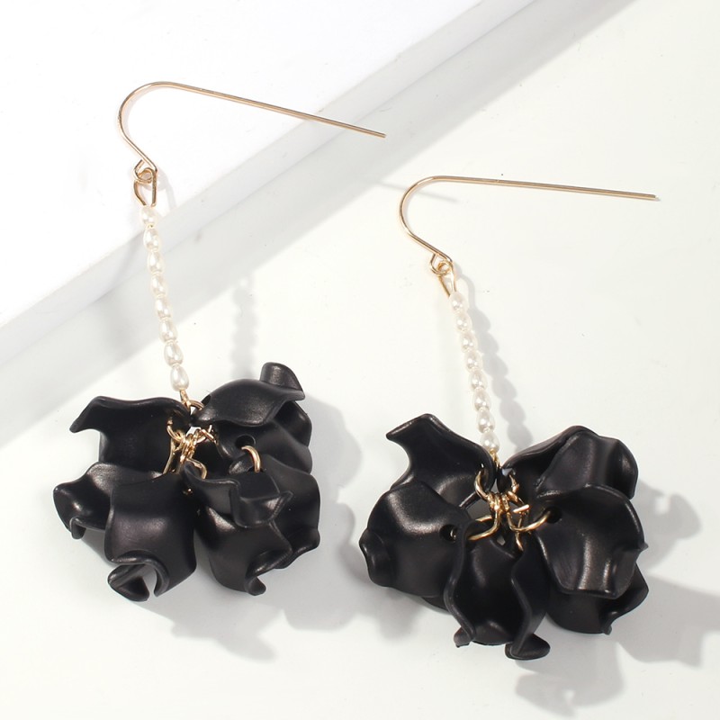Fashion Black Pearl Beaded Resin Petal Earrings,Drop Earrings