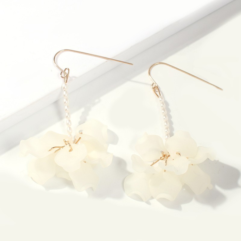 Fashion White Pearl Beaded Resin Petal Earrings,Drop Earrings